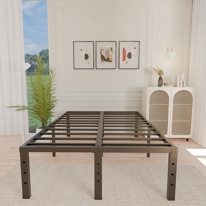 ALDRICH 18 Inch Metal Bed Frame Queen Size - Black Basic Steel Slats Platform, Easy Assembly Heavy Duty Noise Free Bedframes, No Box Spring Needed