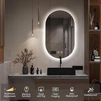 33" x 20" Oval LED Mirror for Bathroom, Backlit Vanity Mirror with Lights, Frameless Smart Wall Mirror, 3 Colors Stepless Dimmable, Anti-Fog, Shatterproof, Memory, CRI95+(Horizontal/Vertical)