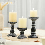 Wood Pillar Candle Holder: 3Pcs Rustic Black Candle Holders for Pillar Candles Wood Candle Holders Distressed Wooden Farmhouse Candle Holder Large Rustic Candle Holder for Fireplace Table