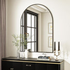 VooBang Arched Wall Mirror, 30 x 38 inch Arch Bathroom Mirror, Wall Mounted Vanity Mirror with Arch Metal Frame, Modern Bathroom Vanity Mirror for Bedroom, Living Room, Hanging or Leaning, Black