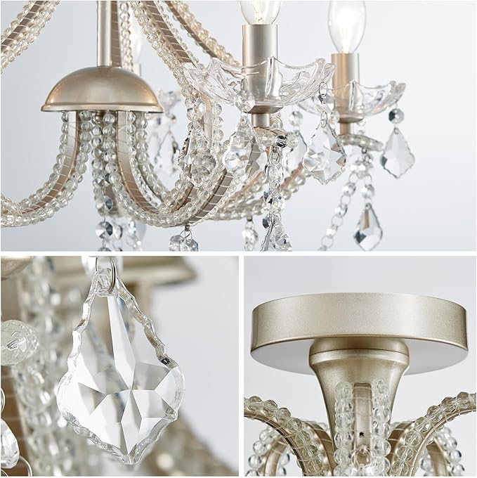 WUZUPS 5-Light Crystal Candle Chandelier Flushmount Ceiling Light Modern Lighting Fixture for Bedroom Hallway Bar Kitchen Bathroom, H 20.9" W 22", E12 Base, Brushed Nickel