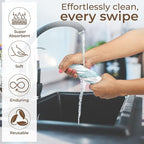 Urban Villa Cotton Dish Cloth Set of 8, Highly Absorbent Super Soft Quick Drying 12x12 Inch Dish Cloths for Kitchen Cleaning & Drying Dishes Mitered Corner Trendy Stripes Kitchen Towels - Aqua/White