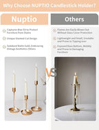 NUPTIO Taper Candle Holders for Centerpiece: 3 Pcs Matte Gold Candlestick Holder for Wedding - Brass Tall Candle Stick Holder for Christmas Party Dinner Table Fireplace Decor
