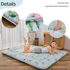 MAXYOYO Japanese Futon Mattress Floor Mattress Sleeping Pad Foldable Bed Roll Up Camping Cushion Floor Lounger Bed Couches and Sofas Couch Topper, Green Floral, Queen Size