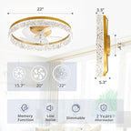 LEDIARY 22" Modern Ceiling Fans with Lights and Remote, Dimmable Low Profile Ceiling Fan, Flush Mount Fan, Stepless Color Temperature Change and 6 Speeds - Gold