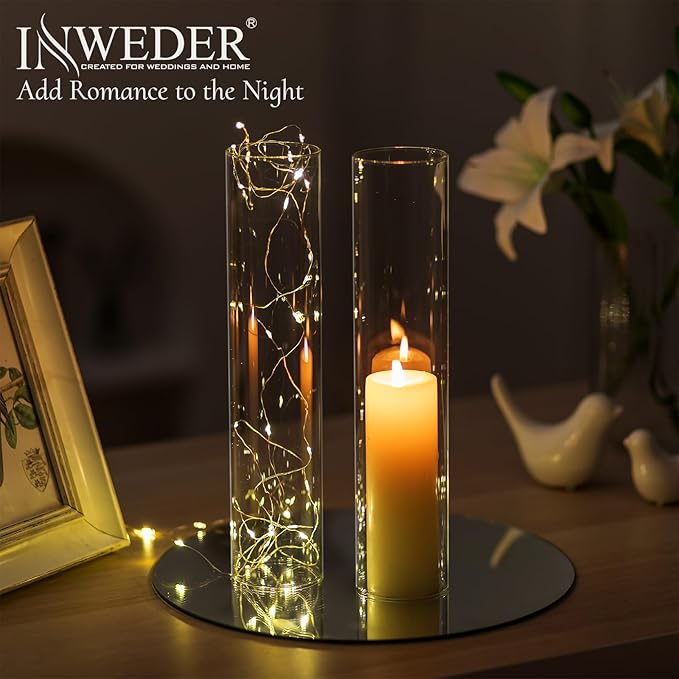 Glass Hurricane Candle Holder: 12" Tall Candlestick Holder Bulk with Cylinder Windproof Cover Set of 6 Clear Taper Candle Holders for Wedding Party Birthday Christmas Decor