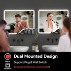 32"x 24" LED Bathroom Mirror with Shelf, 3 Colors Backlit Vanity Mirror with Lights, Wall-Mounted Bathroom Mirror with Lights, Smart Mirror with Anti-Fog, Stepless Dimmable, Memory (UL, ETL)