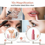 FASCINATE Rechargeable Wall Mounted Makeup Mirror with Lights and Magnification, 8 Inch Double Sided 1X 10X Magnifying Bathroom Mirror with 3 Color Lights & 360° Rotation Vanity Mirror - Nickel