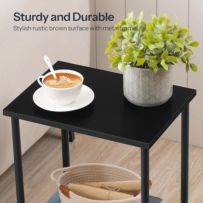 HOOBRO End Table Set of 2, Small Side Table, Nightstand with 2-Layer Storage Shelves, Sofa Table for Small Spaces, Living Room, Bedroom, Stable Frame, Easy Assembly, Black BB09BZP201