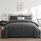 CozyLux Oversized King Comforter Sets Dark Grey, 7 Pieces Bed in a Bag, Ultra-Soft All Season Bedding Sets with Stitch Quilted Comforter, Flat Sheet, Fitted Sheet, Pillowcases, Dark Gray