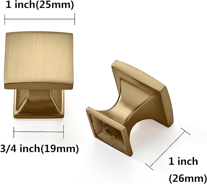 Khtumeware 10 Pack 1 inch Champagne Bronze Cabinet Knobs Zinc Satin Brass Square Drawer Pulls for Dresser Drawers