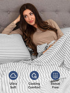 Extra Deep Full Sheet Set - 6 Piece Breathable and Cooling Sheets - Hotel Luxury Bed Sheets Set - Easy Fit - Soft, Wrinkle Free and Comfy Sheets Set - Grey Striped Sheet Set with Extra Deep Pockets