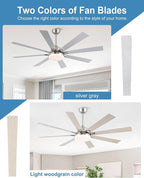 62 Inch Ceiling Fans with Lights,Large Modern Ceiling fan with Remote and 8 Wooden Blades,Dimmable,6 Speeds,Noiseless Reversible Indoor&Outdoor Fan for Bedroom,Patio,Living Room