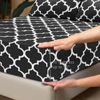 Mejoroom Full Bed Sheet Set - Super Soft Brushed Microfiber 1800 Thread Count Sheets with 16inches Deep Pocket - Wrinkle Free - 4 Piece(Full, Black Quatrefoil with White Pattern)