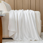 NEWCOSPLAY Super Soft Queen Blanket White Premium Silky Flannel Fleece Leaves Pattern Lightweight Bed Blanket All Season Use (White, Queen(90"x90"))
