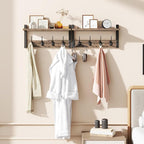 YMYNY Coat Rack Shelf Wall Mounted, Coat Hooks Set of 2, Entryway Coat Hanger with 8 Hooks, 31.5" Wall Floating Shelf with Hat Rack, for Kitchen, Bedroom, Bathroom, Silver Gray UHWS001Y-2