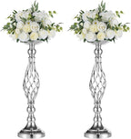 Set of 2 Versatile Silver Flower Arrangement Stand & Pillar Candle Holder Set for Wedding Party Dinner Centerpiece Event Restaurant Hotel Decoration (Silver, 2 x M)