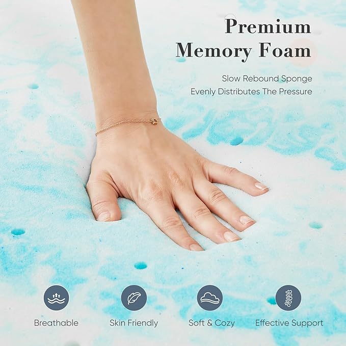 DUMOS Memory Foam Mattress Topper King, 2 Inch Thick Gel Infused Bed Toppers for King Size Bed, Soft Mattress Pads for Sleeper Sofa, RV, Camper, CertiPUR-US Certified, Blue