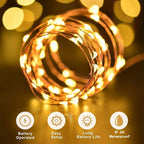 ANJAYLIA 2 Pack 33ft 100 LED Fairy Lights Battery Operated, Waterproof Twinkle String Lights, Copper Wire Dimmable Firefly Lights with Remote Control Timer, Warm White