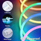 Lamomo 65.6Ft LED Strip Lights, RGB Neon Rope Light with App Remote Control, Music Sync Color Changing Waterproof Flexible Led Light Strip, Cuttable Gaming 24V Neon Lights for Bedroom Indoor