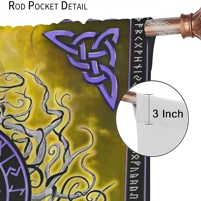 Viking Blackout Curtains Scandinavian Pirate Totem Mythology Golden Tree of Life Printed Curtain Bedroom and Living Room Decoration Blackout Curtains W55 * L63 Inch