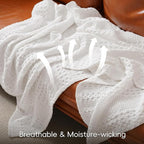 PHF 100% Cotton Waffle Weave Blanket Queen Size for Bed, Soft Lightweight & Breathable, All-Season Comfort, Luxury Aesthetic Woven Bedding for Home Decor, 90"x90", White