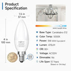 SHINESTAR 12-Pack E12 LED Candelabra Light Bulbs 40 Watt Equivalent, 5000K Daylight, Chandelier Bulb, 6W B11 Candle Small Base Ceiling Fan Light Bulbs, Non-Dimmable,12 Count (Pack of 1)