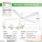 Ceiling Fans with Lights, 56" Flush Mount Ceiling Fan with Light and Remote/APP Control, Low Profile, Modern Ceiling Fan Reversible, Dimmable, Noiseless, White for Bedroom