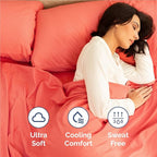 Twin XL 4 Piece Sheet Set - Comfy Breathable & Cooling - Ultra Soft Hotel Luxury Bedding Set w/ 8-16 Inch Deep Pockets - 1 Flat & 1 Fitted Sheet & 2 Pillowcases - Wrinkle Free and Easy Care - Coral