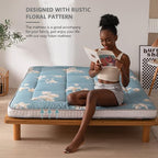 MAXYOYO Floral Printed Futon Mattress, Japanese Floor Mattress Quilted Bed Mattress, Extra Thick Folding Sleeping Pad Breathable Floor Lounger Guest Bed for Camping, Twin Size