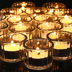 Mumufy 100 Pack Glass Tealight Candle Holder Ribbed Votive Candle Holder for Centerpiece Wedding Proposal Spa Aromatherapy Meditation Home Decor(Clear)