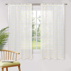 MYSKY HOME Kitchen Curtains 54 Inch Long Small Window Curtains for Bathroom Cafe Bedroom Yellow Pom Pom Curtains for Nursery Boys Room Rod Pocket 2 Pieces Drapes 52 x 54 inch Length