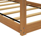 Max & Lily Twin Floor House Bed, Modern Solid Wood Low Bed Frame for Kids, Montessori Floor Bed for Bedroom, Playroom, Wooden Slats, Pecan