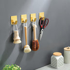 DELITON Gold Towel Hooks- 4 Pack Adhesive Hook for Coat Robe Clothes Stick on Bathroom Wall Brushed Gold Finish Heavy Duty, Stainless Steel
