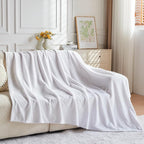 NEWCOSPLAY Super Soft Throw Blanket White Premium Silky Flannel Fleece Leaves Pattern Lightweight Bed Blanket All Season Use (White, Throw(50"x60"))