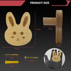 6PCS Wooden Rabbit Shaped Cabinet Knobs, Cabinet Handles, Single Hole Beech Wood Handles, Wood Hooks with Full Set of Screw Accessories