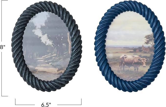 Creative Co-Op 2-Piece Oval Resin Twisted Photo Frame Set, Light & Dark Blue