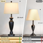 30" Tall Black Table Lamp, 3-Way Dimmable Touch Control Bedside Lamp with USB A+C & AC Outlet for Bedroom, Living Room (1 Pack)