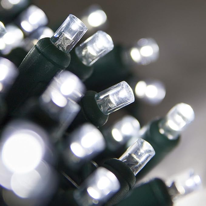 5mm LED Wide Angle Cool White Prelamped Light Set, Green Wire - 50 LED Cool White Wide Angle, Flicker Free Style Light Set, Green Wire, 4" Spacing