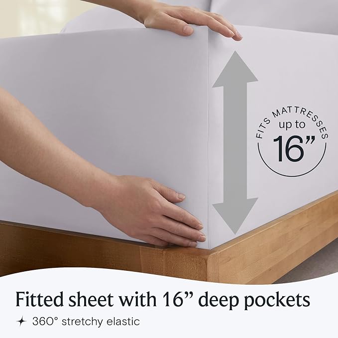 LuxClub 4 PC Sheet Set Bed Sheets Deep Pockets 16" Eco Friendly Wrinkle Free Cooling Machine Washable Hotel Bedding Silky Soft - Dove Gray King