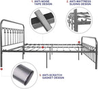 TUSEER Metal Bed Frame Queen Size with Vintage Headboard and Footboard Platform Base Wrought Iron Bed Frame Gray Silver (Queen, Gray Silver).