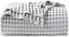 Bedsure Cooling Cotton Waffle King Size Blanket - Lightweight Breathable Summer Blanket of Rayon Derived from Bamboo for Hot Sleepers, Luxury Throws for Bed, Couch and Sofa, Grey, 104x90 Inches