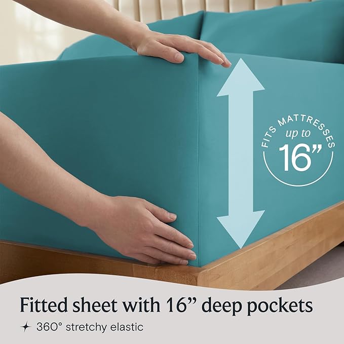 LuxClub 4 PC King Sheet Set, Breathable Luxury Bed Sheets, Deep Pockets Wrinkle Free Cooling Bed Sheets Machine Washable Hotel Bedding Silky Soft - Teal King