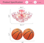 WUZUPS Crystal Chandelier Flushmount Ceiling Light Modern Lighting Fixture for Bedroom Hallway Bar Kitchen Bathroom, H 8.9" x W 17.7", Pink, E12 Base