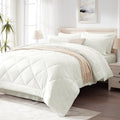 Love's cabin Twin Comforter Set Ivory, 5 Pieces Twin Bed in a Bag, All Season Bedding Sets with 1 Comforter, 1 Flat Sheet, 1 Fitted Sheet, 1 Pillowcase and 1 Pillow Sham