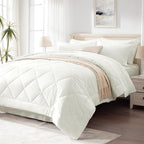 Love's cabin Full Comforter Set Ivory, 7 Pieces Full Bed in a Bag, All Season Bedding Sets with 1 Comforter, 1 Flat Sheet, 1 Fitted Sheet, 2 Pillowcase and 2 Pillow Sham