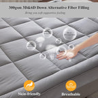 Cooling Mattress Pad Cover, with 100% Cotton Cover and Mesh Shell Underlay, Snow Fiber Filled, Soft, Temperature Regulated, Premium Mattress Protector, Machine Washable (Queen (60x80 inch), Grey)