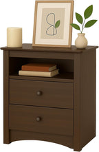 Prepac Sonoma 2 Drawer Nightstand: Elegant Bedroom Furniture, Bedside Table with Open Shelf, 23.25"W x 16"D x 28"H, Espresso