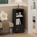 Furinno LUDER Book Shelf, 3-Tier Modern Bookshelf, Bookcase with 1 Door Storage Cabinet, 9.3" x 12" x 31.5", for Living Room, Bedroom, Home Office, Blackwood