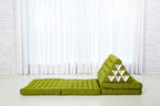 Leewadee Comfortable Japanese Floor Mattress - Thai Floor Bed with Triangle Cushion - Futon Mattress - XL Extra Long Thai Massage Mat, 89 x 20 inches, Green, Kapok Filling